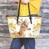 Watercolor deer with yellow roses leather totee bag