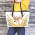 Watercolor deer with yellow roses leather totee bag