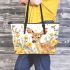 Watercolor deer with yellow roses leather totee bag