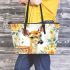 Watercolor deer with yellow roses leather totee bag