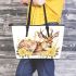 Watercolor deer with yellow roses leather totee bag