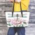 Watercolor dragonfly perched on pink peonies leather tote bag