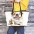 Watercolor english bulldog clipart leather tote bag