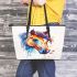 Watercolor horse head leather tote bag