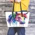 Watercolor horse in rainbow colors leather tote bag