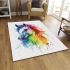 Watercolor horse in rainbow colors area rugs carpet