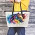 Watercolor horse in rainbow colors leather tote bag