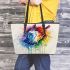 Watercolor horse in rainbow colors leather tote bag