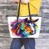 Watercolor illustration colorful horse head leather tote bag