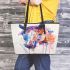 Watercolor painting of an abstract horse with colorful hair leather tote bag