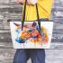 Watercolor painting of an abstract horse with colorful hair leather tote bag