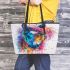 Watercolor painting of an abstract horse with colorful hair leather tote bag