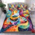 Watercolor painting with colorful patterns and shapes bedding set