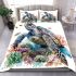 Watercolor sea turtle with coral reef and fish bedding set