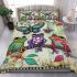 Whimsical scene of three frogs perched on branches bedding set