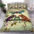 Whimsical scene of three frogs perched on branches bedding set