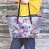 White bunny with blue eyes leather tote bag