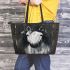 White horse painting leather tote bag