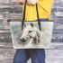 White horse portrait with smoke around leather tote bag