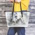 White horse portrait with smoke around leather tote bag