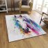 White horse with colorful paint splashes on its face area rugs carpet