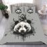 White panda head with kitten on top bedding set