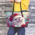 White pomeranian puppy with blue eyes leather tote bag