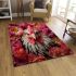 White rooster amidst pink flowers area rugs carpet