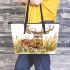 Whitetail deer buck standing in tall grass with daisies leather totee bag