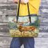 Whitetailed buck standing in meadow with daisies leather totee bag