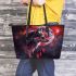 Wolves red moon and dream catcher leather tote bag