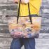 Yellow dragonfly with wings spread leather tote bag