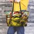 yellow grinchy with black sunglass and dancing cats Leather Tote Bag