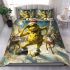 Yellow grinchy with black sunglass and dancing santaclaus bedding set