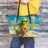 yellow grinchy with black sunglass ride motorbike Leather Tote Bag