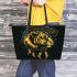 Yellow panther and dream catcher leather tote bag