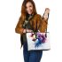 Abstract horse watercolor splashes leather tote bag