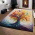 Abstract tree spirits and birds explore area rugs carpet