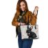 Adorable black rabbit with pink ears leather tote bag