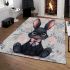 Adorable black rabbit with pink ears area rugs carpet