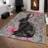 Adorable black rabbit with pink ears area rugs carpet