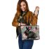 Adorable black rabbit with pink ears leather tote bag