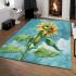 Adorable cartoon frog hanging onto the stem of a sunflower in full bloom area rugs carpet