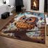 Adorable cartoon owl in lush forest area rugs carpet