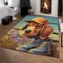 Adorable dog with boots on a wooden fence area rugs carpet