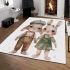 Adorable happy baby bunny couple in green area rugs carpet