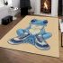 Adorable sitting blue tree frog wearing sneakers area rugs carpet