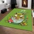 An adorable green frog eating ramen noodles area rugs carpet