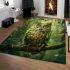 An owl with green feathers perched on the branch area rugs carpet