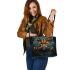 Angry leopard with dream catcher leather tote bag